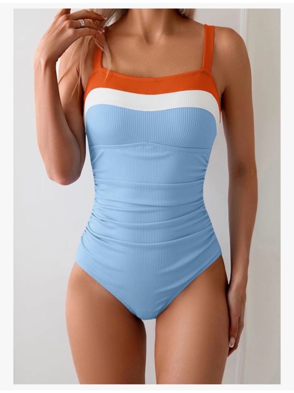 Scoop One-Piece Swimsuit - Light Blue & Orange